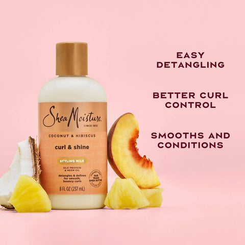 Shea Moisture Curl & Style Milk Coconut & Hibiscus with Silk Protein & Neem Oil for Thick, Defined, Curly Hair Fair Trade, Sulfate-Free 8 oz (Pack of 12)
