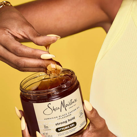 SheaMoisture Strong Hold Styling Gel+Flaxseed Jamaican Black Castor Oil Gives Controlled Style,AllDay Hold,Infused With Castor Seed Oil,SheaButter & Indulgent Scent ParabenFree AntiFrizz Hair Gel 15oz | Jamaican